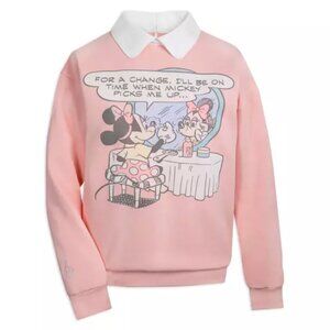 DISNEY Cakeworthy MINNIE MOUSE Pink Collared SWEATSHIRT M Mickey Date CUTE NEW!!